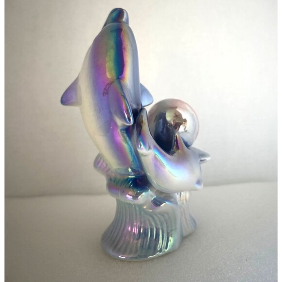 Ceramic Dolphins Porpoises Iridescent Playing Nautical  BeachHouse  '80s - Picture 5 of 9